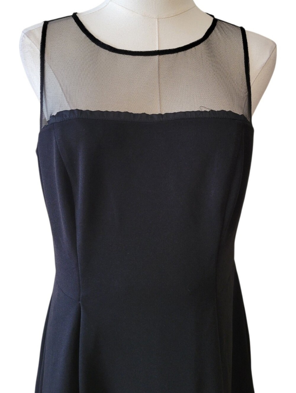Adrianna Papell Black Sheer Shoulder Midi Cocktail Dress Size 10 - Picture 4 of 7
